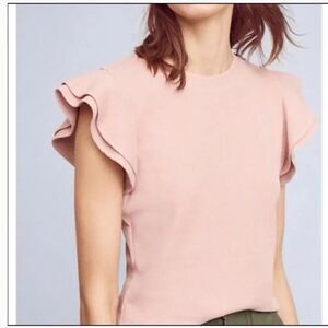 🚨 Anthropologie Deletta January Rose Flutter Sleeve Ribbed Top